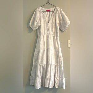 Betsey Johnson Medium A-Line Maxi Dress V-Neck Tiered Snow White Speckled